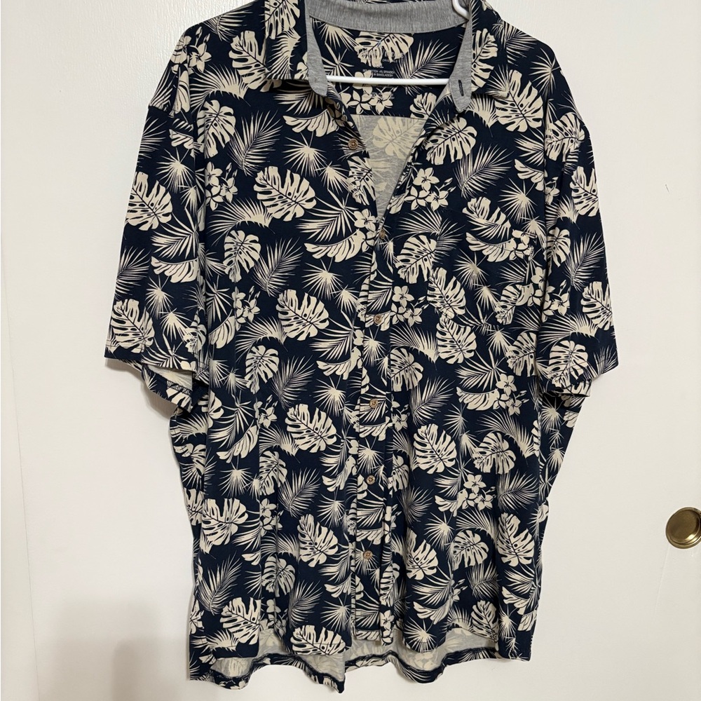Navy Tropical Print Men's Shirt